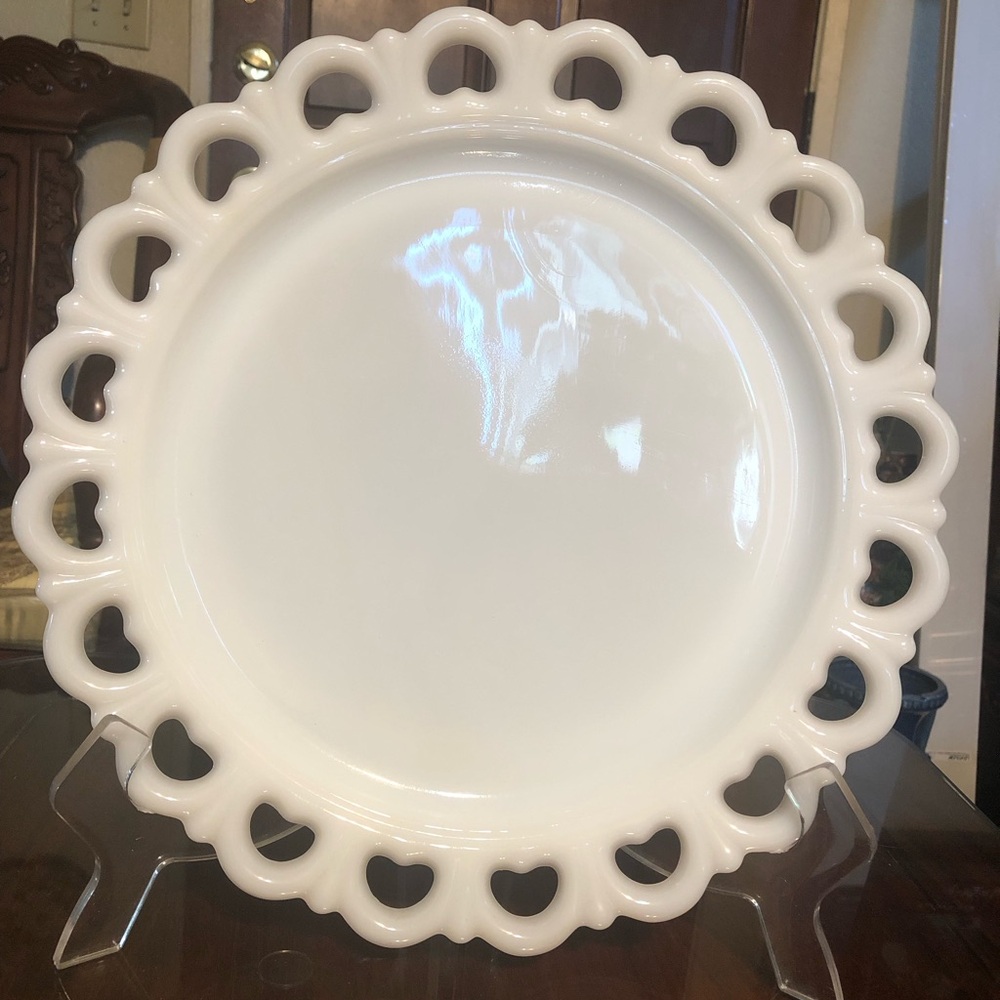 Vintage Anchor Hocking 13” Lace Milk Glass Plate